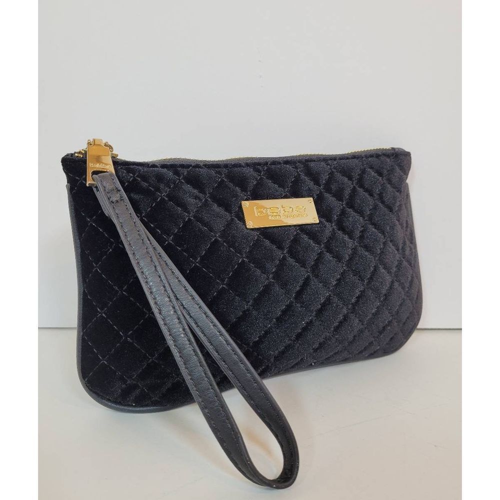 Bebe Danielle Quilted Black Velvet Wristlet
